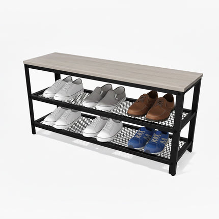 Shoe Bench with Seat and 2 Shelves for Entryway