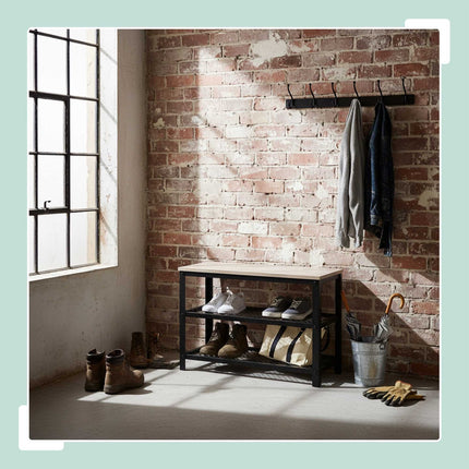 Shoe Bench with Seat and 2 Shelves for Entryway