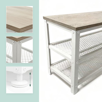 Shoe Bench with Seat and 2 Shelves for Entryway
