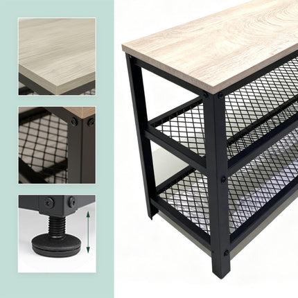 Shoe Bench with Seat and 2 Shelves for Entryway