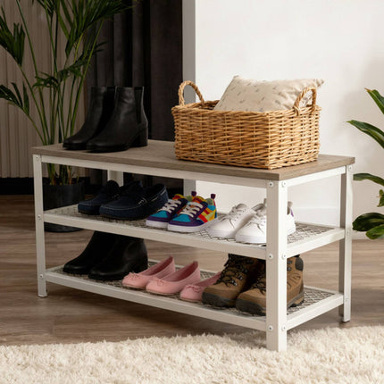 Shoe Bench with Seat and 2 Shelves for Entryway