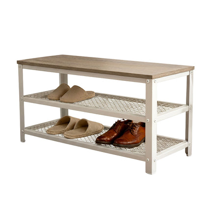 Shoe Bench with Seat and 2 Shelves for Entryway