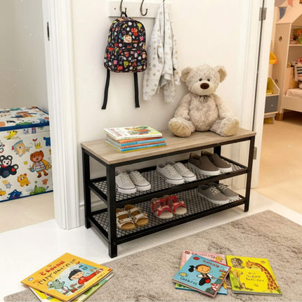 Shoe Bench with Seat and 2 Shelves for Entryway