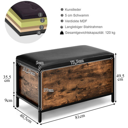 Shoe Bench with Storage, Padded Seat, 120kg Capacity