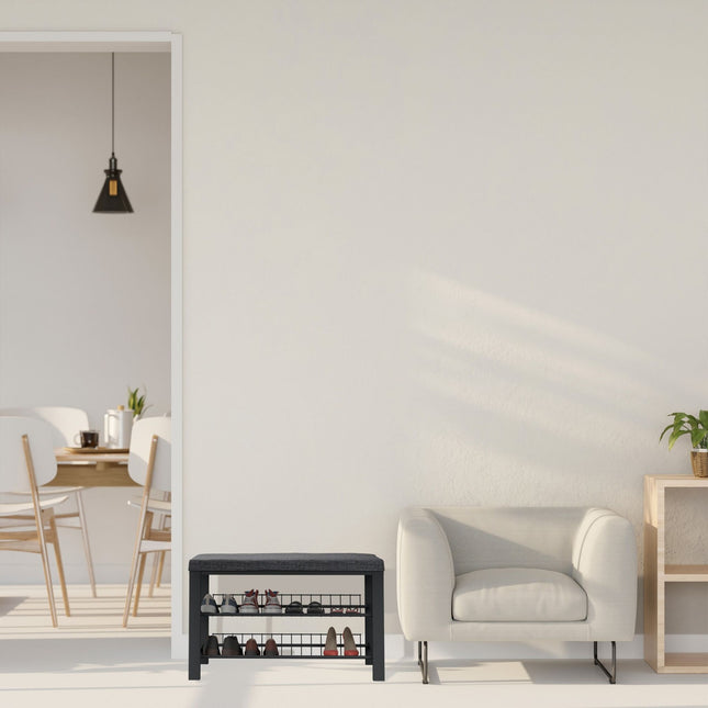 Shoe Bench with Upholstered Seat and Metal Rack