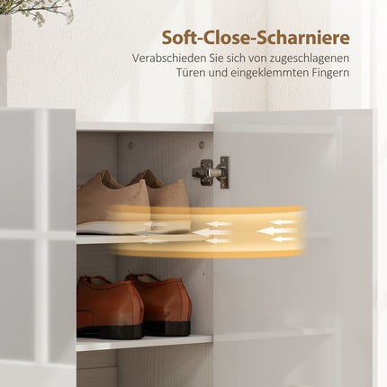 Schuhschrank, 10 Fächer, Belüftung, Soft-Close, Weißholz