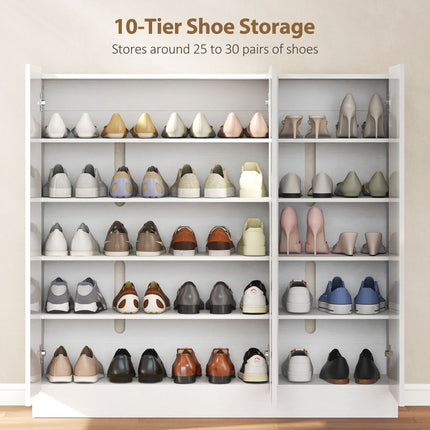 Schuhschrank, 10 Fächer, Belüftung, Soft-Close, Weißholz