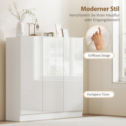 Schuhschrank, 10 Fächer, Belüftung, Soft-Close, Weißholz