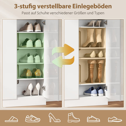 Schuhschrank, 10 Fächer, Belüftung, Soft-Close, Weißholz