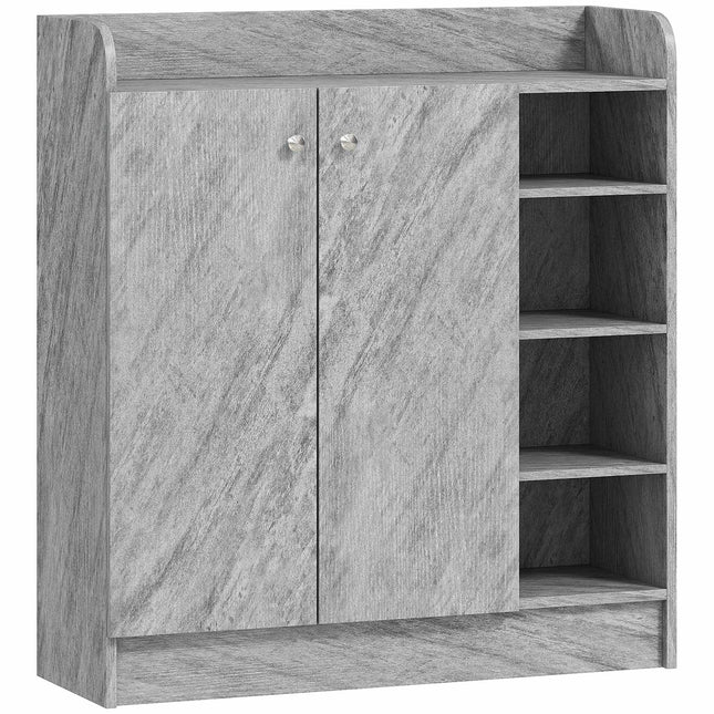 Shoe Cabinet, 12-Pair, 2 Doors, 4 Open Shelves, Grey