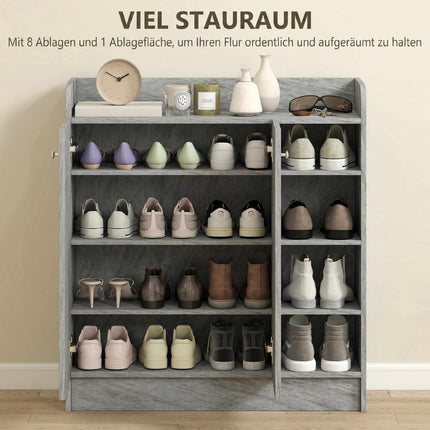Schuhschrank, 12 Paar, 2 Türen, 4 offene Regalböden, Grau