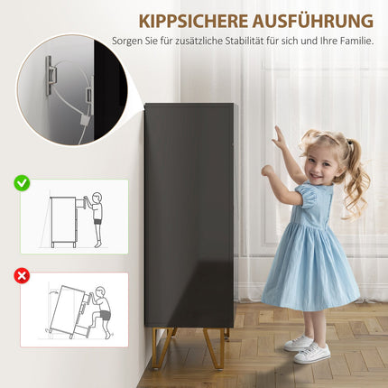 Schuhschrank, 2 Türen, 3 verstellbare Einlegeböden, Schwarz