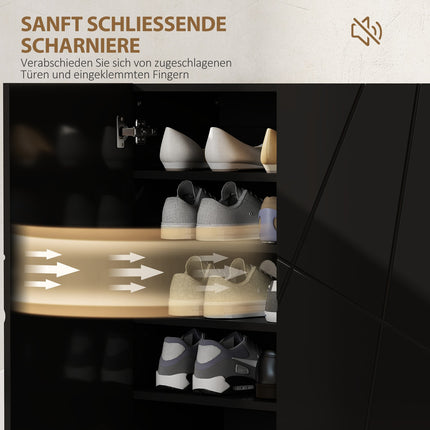 Schuhschrank, 2 Türen, 3 verstellbare Einlegeböden, Schwarz