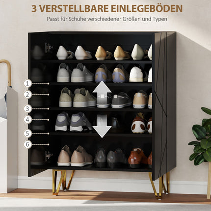 Schuhschrank, 2 Türen, 3 verstellbare Einlegeböden, Schwarz