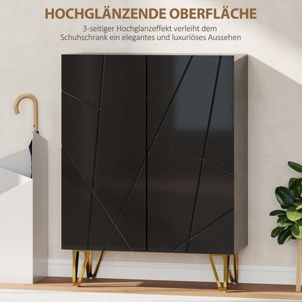 Schuhschrank, 2 Türen, 3 verstellbare Einlegeböden, Schwarz