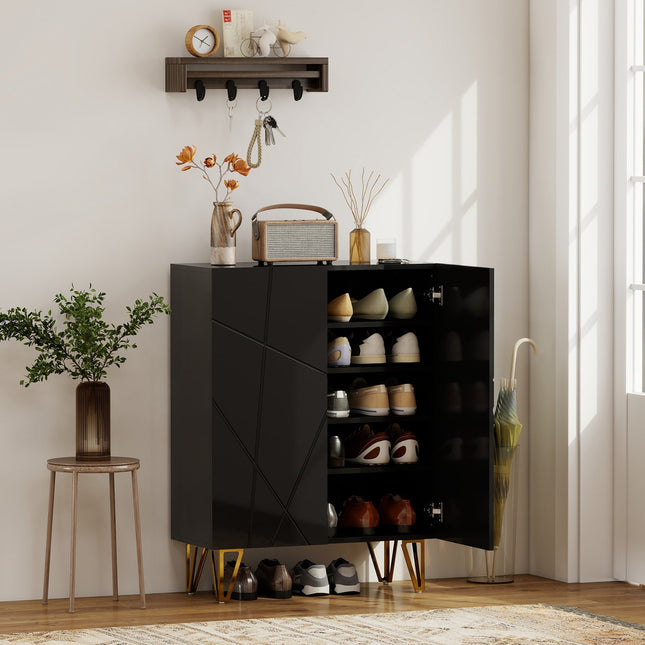 Shoe Cabinet, 2 Doors, 3 Adjustable Shelves, Black