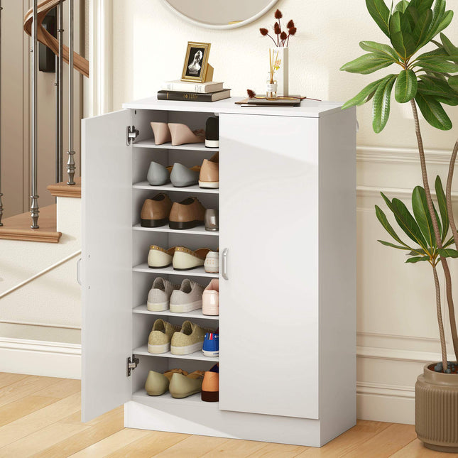 Shoe Cabinet, 2 Doors, 6 Adjustable Shelves, 21 Pair