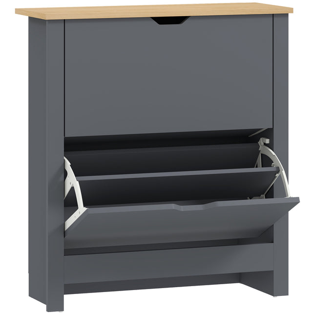 Shoe Cabinet, 2 Flip Compartments, 72x26x80 cm, Dark Grey