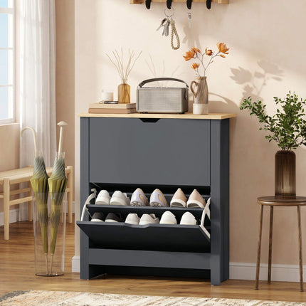Schuhschrank, 2 Kippfächer, 72x26x80 cm, Dunkelgrau