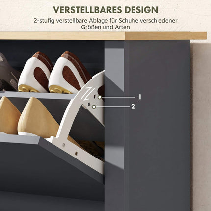 Schuhschrank, 2 Kippfächer, 72x26x80 cm, Dunkelgrau