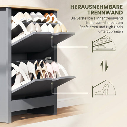 Schuhschrank, 2 Kippfächer, 72x26x80 cm, Dunkelgrau