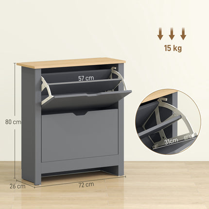 Schuhschrank, 2 Kippfächer, 72x26x80 cm, Dunkelgrau