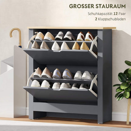 Schuhschrank, 2 Kippfächer, 72x26x80 cm, Dunkelgrau