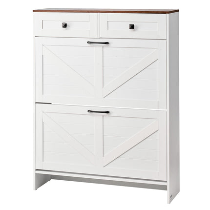 Shoe Cabinet, 2 Flip Drawers, 2 Storage Drawers, Anti-Tip