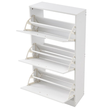 Shoe Cabinet, 3 Flip Drawers, Freestanding With Hooks