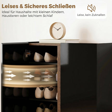 Schuhschrank, 6-stufig, Soft-Close, Hochglanz Schwarz