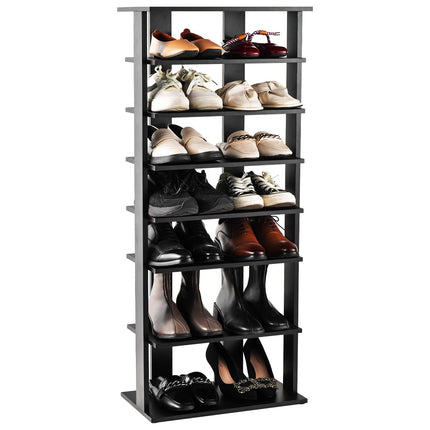 Schuhschrank, 7-stufig, doppelreihig, herausnehmbare Ablagen, Schwarz