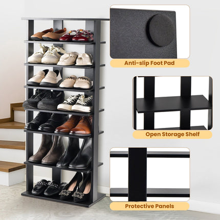 Schuhschrank, 7-stufig, doppelreihig, herausnehmbare Ablagen, Schwarz