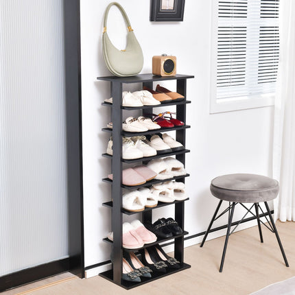 Schuhschrank, 7-stufig, doppelreihig, herausnehmbare Ablagen, Schwarz