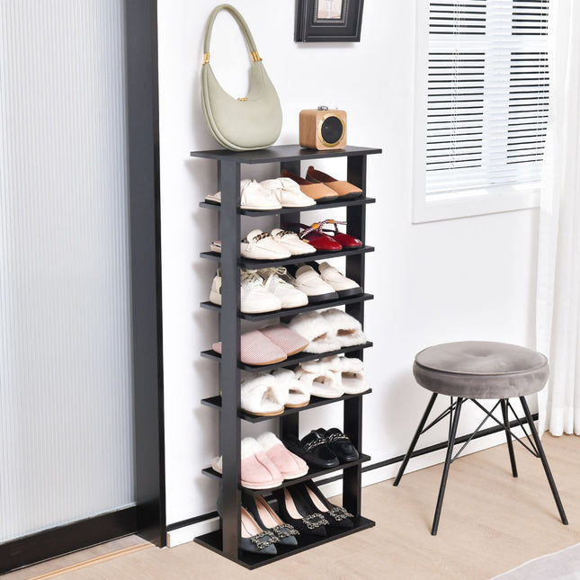 Shoe Cabinet, 7-Tier Double-Row, Removable Shelves, Black