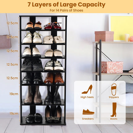 Schuhschrank, 7-stufig, doppelreihig, herausnehmbare Ablagen, Schwarz