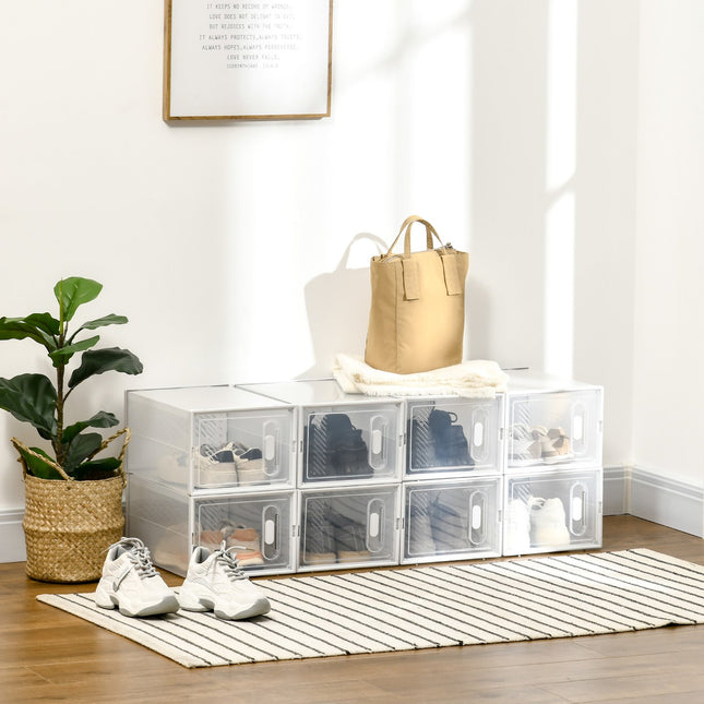 Shoe rack in transparent plastic - rectangular shelf with 8 compartments