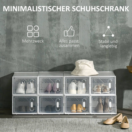 Schuhregal aus transparentem Kunststoff - rechteckiges Regal mit 8 Fächern