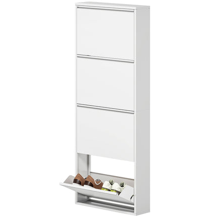 Meuble à chaussures en métal avec 4 rabats, basculeur à chaussures fin pour 8 paires de chaussures, étagère à chaussures, étagère à chaussures murale pour entrée, couloir, 55 x 15 x 139,5 cm, blanc |
