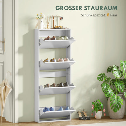 Meuble à chaussures en métal avec 4 rabats, basculeur à chaussures fin pour 8 paires de chaussures, étagère à chaussures, étagère à chaussures murale pour entrée, couloir, 55 x 15 x 139,5 cm, blanc |