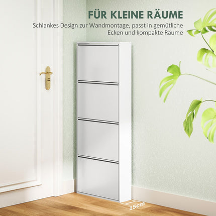 Meuble à chaussures en métal avec 4 rabats, basculeur à chaussures fin pour 8 paires de chaussures, étagère à chaussures, étagère à chaussures murale pour entrée, couloir, 55 x 15 x 139,5 cm, blanc |