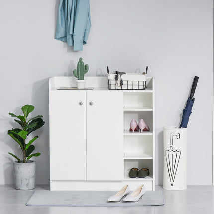 Weißer Schuhschrank mit Türen & 4 Fächern, 83x30x90cm