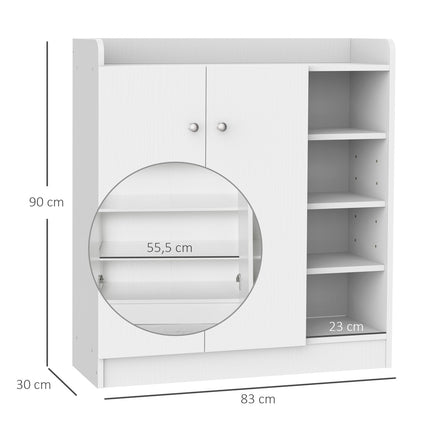 Weißer Schuhschrank mit Türen & 4 Fächern, 83x30x90cm