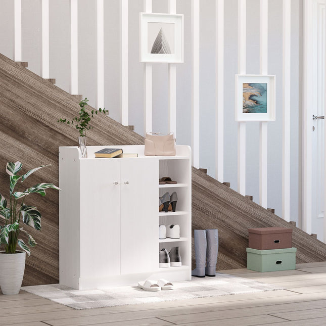 White Shoe cabinet with doors & 4 compartments, 83x30x90cm