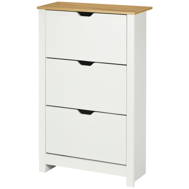 White & Natural Shoe Cabinet - Holds 18 pairs, space saving