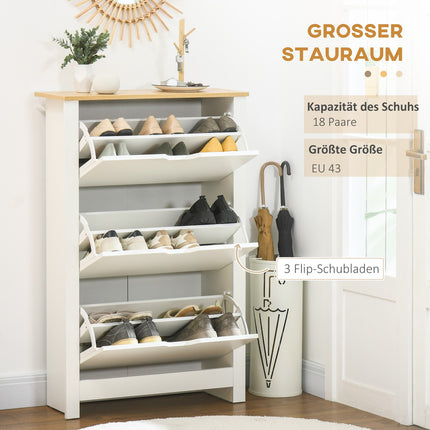 Schuhschrank Weiß & Natur – Platz für 18 Paar, platzsparend