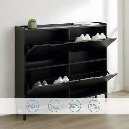 Schuhschrank, schmal, 4 Fächer, fasst 16 Paar