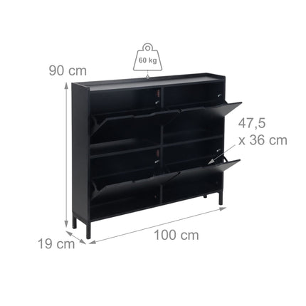 Schuhschrank, schmal, 4 Fächer, fasst 16 Paar