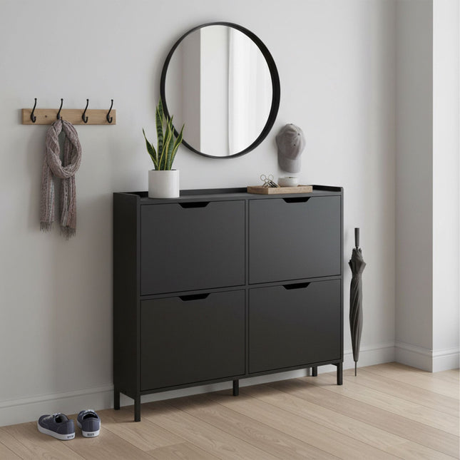 Shoe Cabinet, Slim 4-Compartment, Holds 16 Pairs