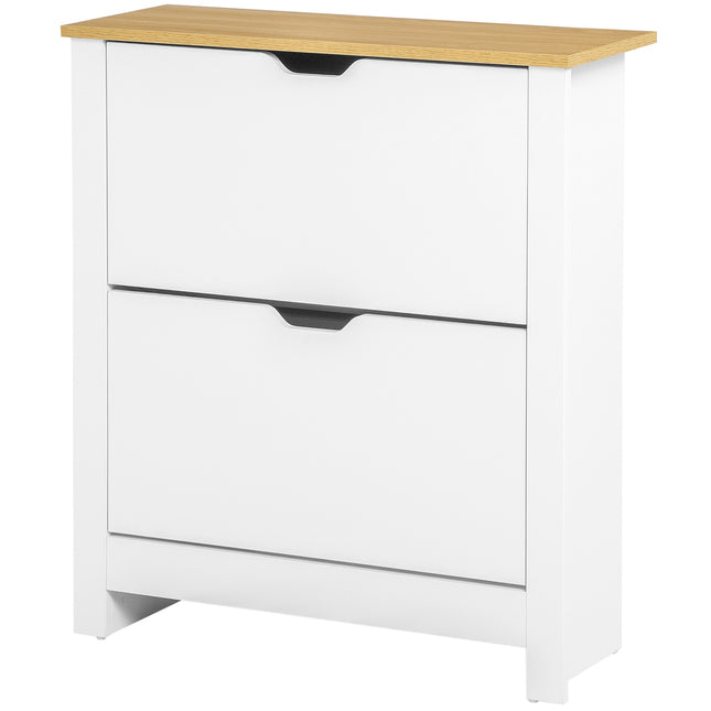 Space-saving shoe cabinet, white & natural, 12-pair capacity