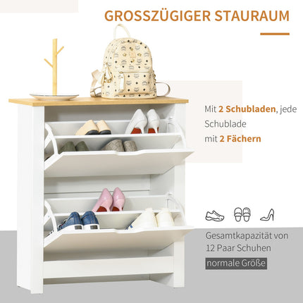 Platzsparender Schuhschrank, weiß & natur, für 12 Paar Schuhe